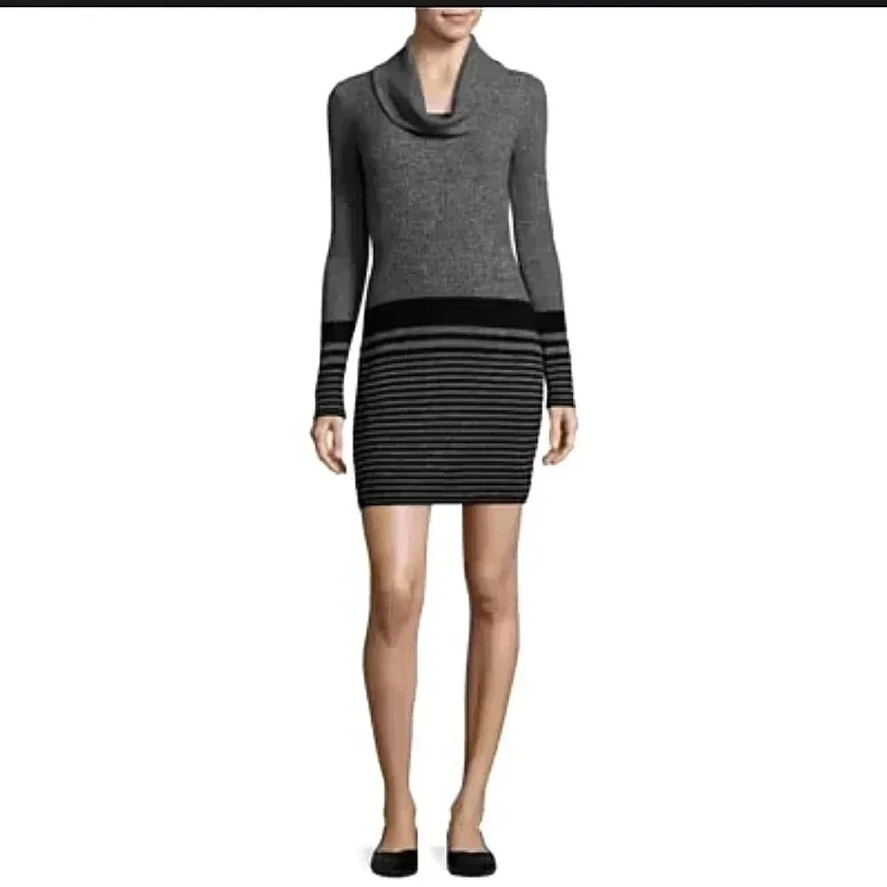 NWT By & by neck Gray/Black Stripe Sweater Dress Size Small